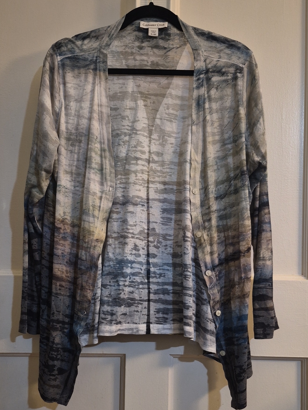 Coldwater Creek Women's Watercolor Ombre Cardigan in Blue and Gray